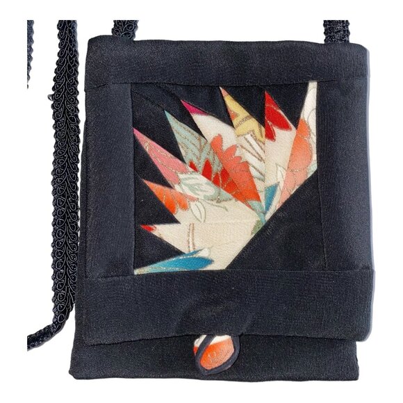 Handcrafted Quilted Crossbody Bag With Floral Appliqué Design & Button Closure - Picture 3 of 7